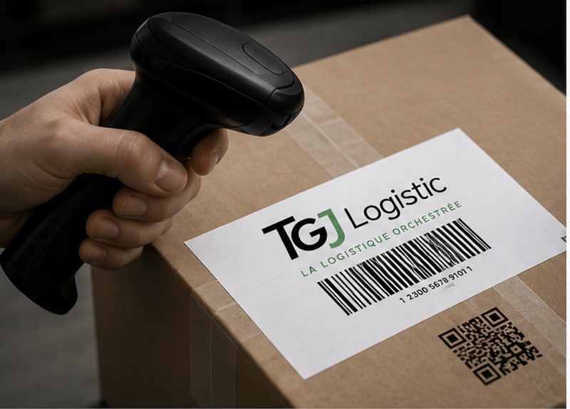 Lecture au scanner de l’étiquette TGJ Logistic d’un colis